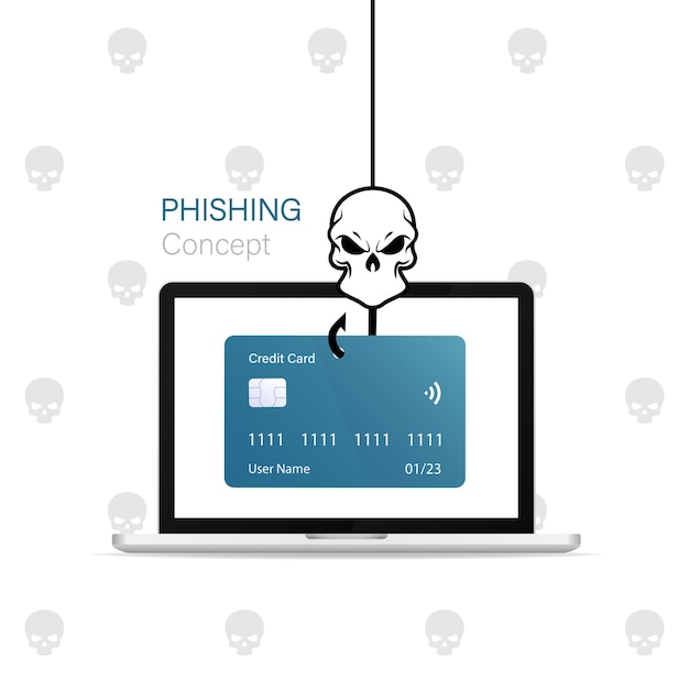 Phishing concept illustration Phishing credit card data Credit card on hook Hack fraud cybercrime concept illustration Hacker attack Phishing personal data Hacking concept EPS 10