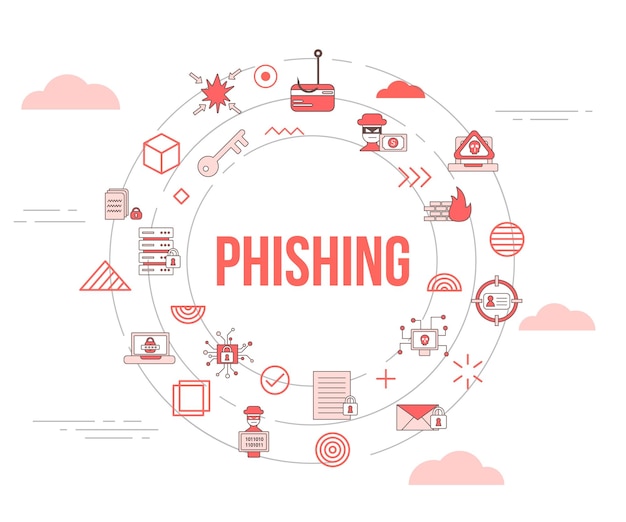 Phishing concept with icon set template banner and circle round shape