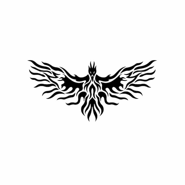 Phoenix Bird Logo Tribal Tattoo Design Stencil Vector Illustration