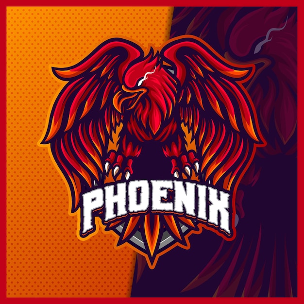 Phoenix eagle falcon hawk mascot esport logo design illustrations vector template