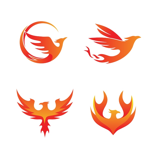 Phoenix Fire Set Collection Logo Vector