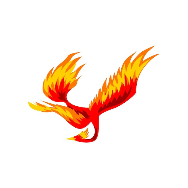 Phoenix flaming fairytale firebird flying vector Illustration isolated on a white background