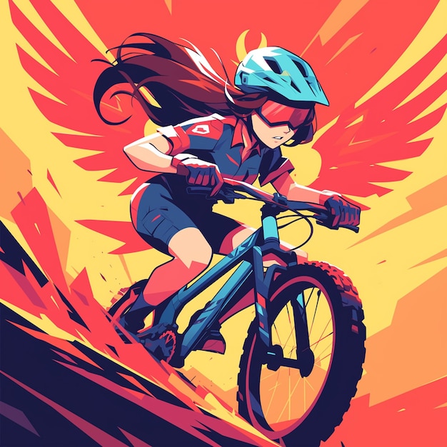 A Phoenix girl rides a unicycle in cartoon style