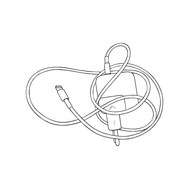 Phone charger with adapter technology doodle linear cartoon coloring