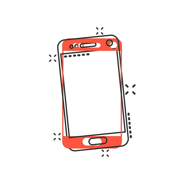 Phone device sign icon in comic style Smartphone vector cartoon illustration on white isolated background Telephone business concept splash effect