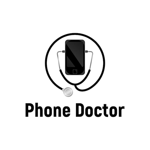 Phone Doctor with Stethoscope logo inspiration service smartphone