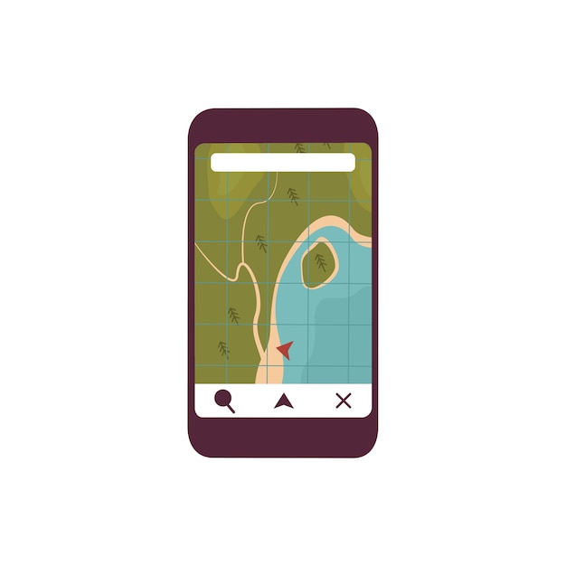 Phone icon with navigator and map. The subject of the tourist and the traveler