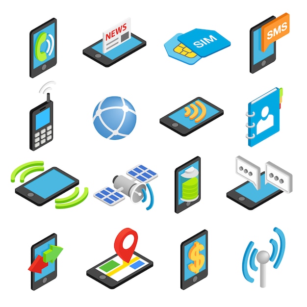 Phone isometric 3d icons set