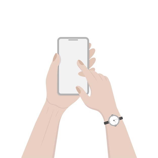 phone mockup in hands on white background. Vector illustration