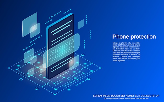 Phone protection flat 3d isometric vector concept illustration