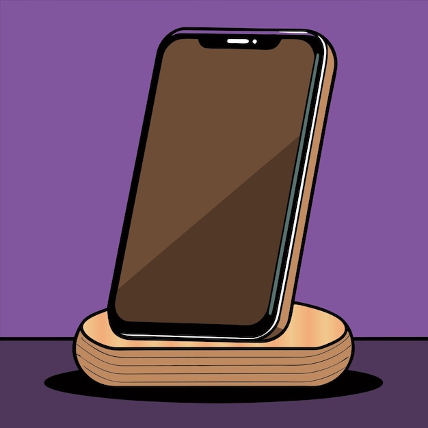 a phone that is on a wooden stand