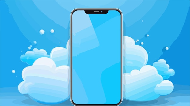 a phone with a blue background with clouds and clouds