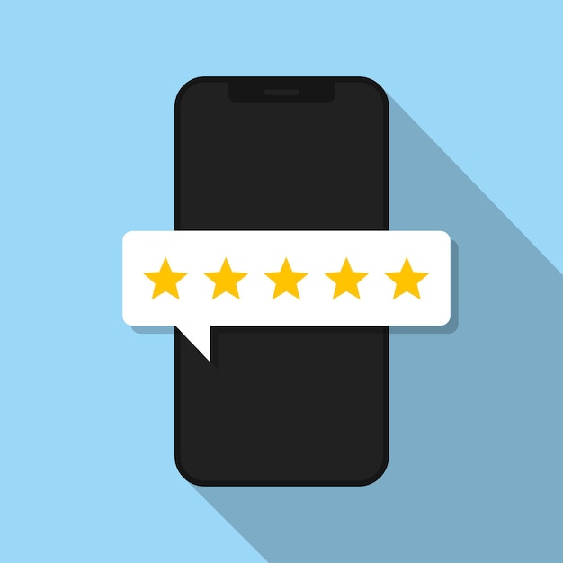 Phone with bubble rating Feedback concept  5 stars assessment of customer in flat style