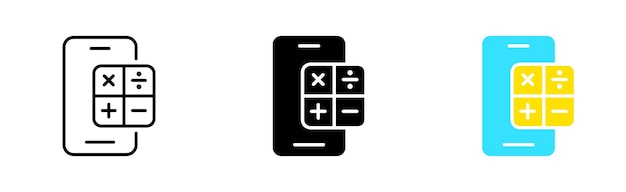 Phone with calculator set icon Math algebra plus minus accounting bookkeeping school education phone future Vector icon in line black and colorful style on white background