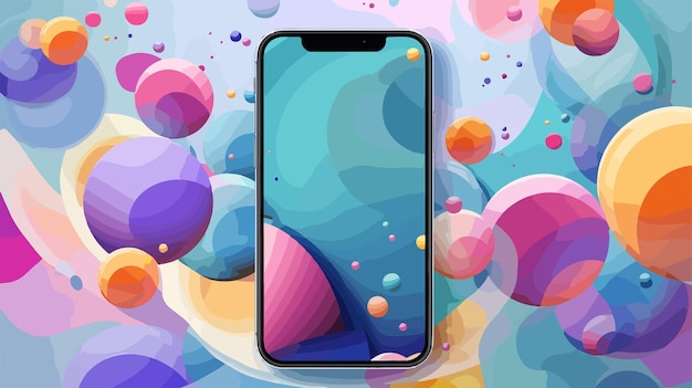 Vector a phone with a colorful background and colorful bubbles