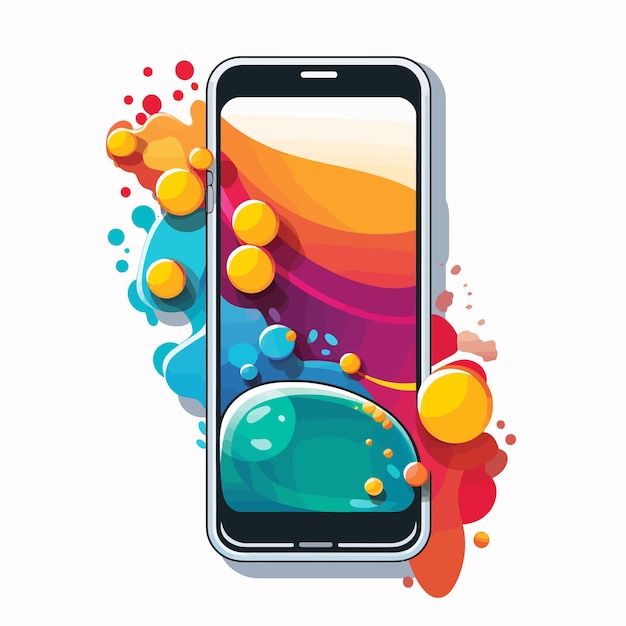 Vector phone with a colorful background with bubbles