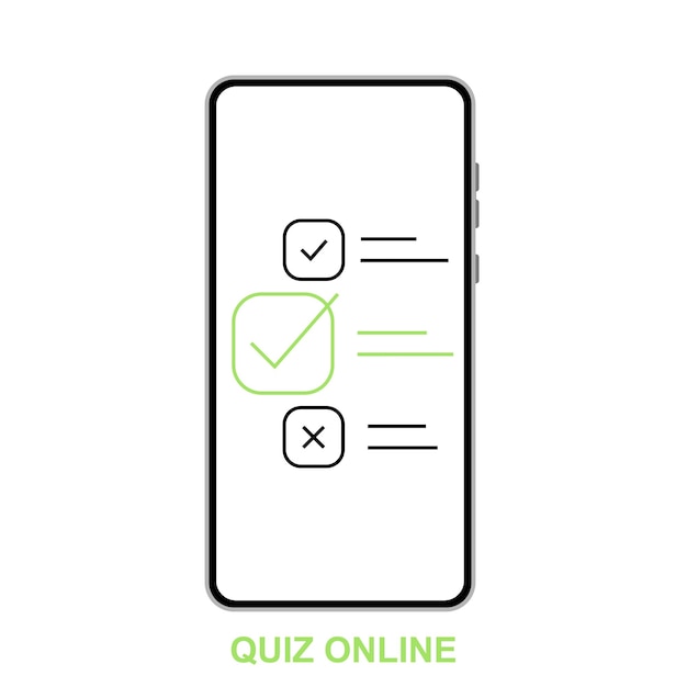 Phone with online quiz form checklist on screen Choice and survey Illustration of checklist online in website choice and quiz exam list