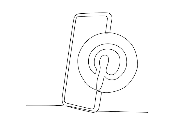 A phone with a Pinterest icon Social media day oneline drawing