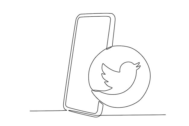 A phone with a Twitter icon Social media day oneline drawing