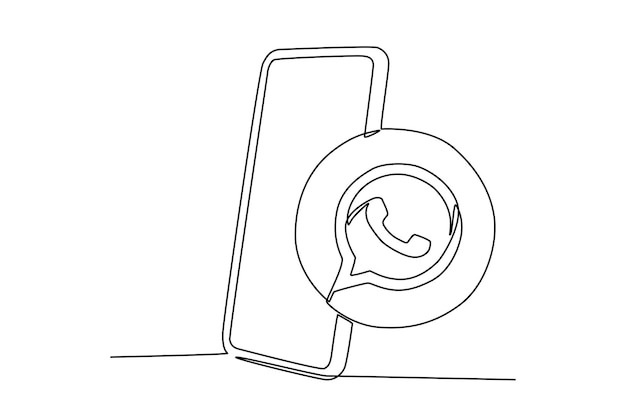 A phone with a WhatsApp icon Social media day oneline drawing