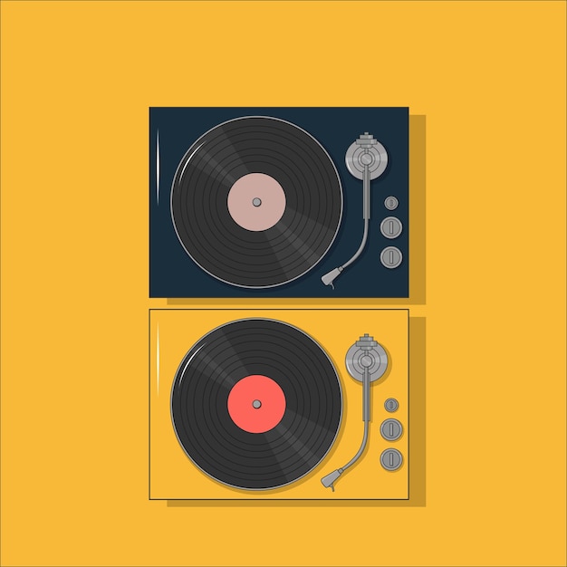 Phonograph vinyl clasiic music player in cartoon vector drawing