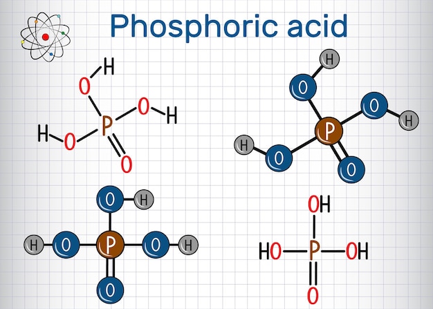 Vector phosphoric acid orthophosphoric acid h2po4 molecule structural chemical formula molecule model