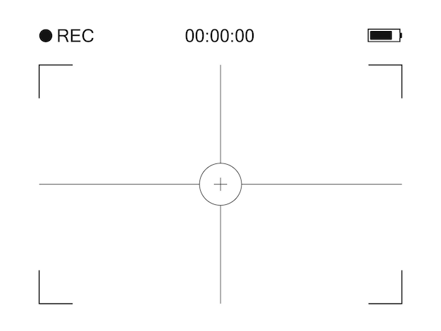 Photo camera frame cross viewfinder template Vector illustration with rec time battery at white background