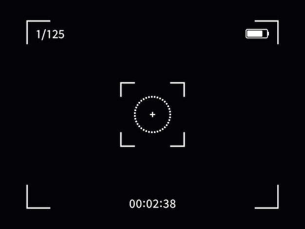 Vector photo camera frame viewfinder video recording screen vector illustration on black background