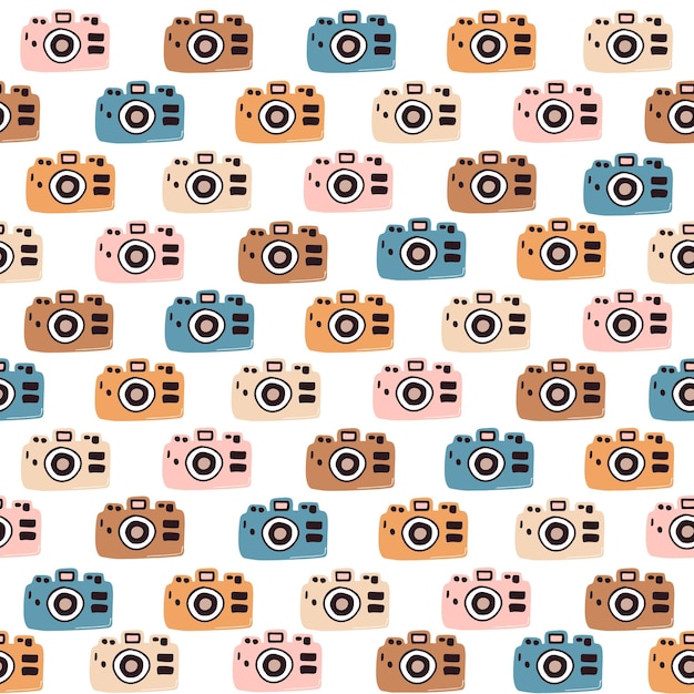 Photo camera seamless patternGraphic vector draw illustration with cameras in catroon style