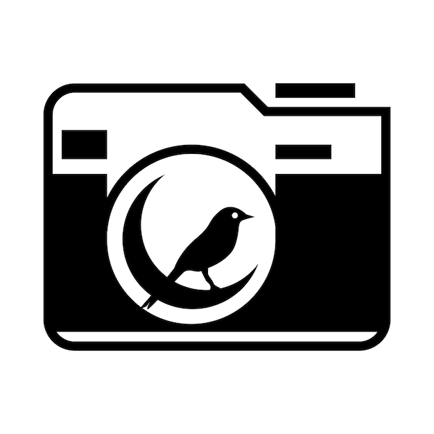 Photo camera with bird in the lens icon in simple style on a white background vector illustration