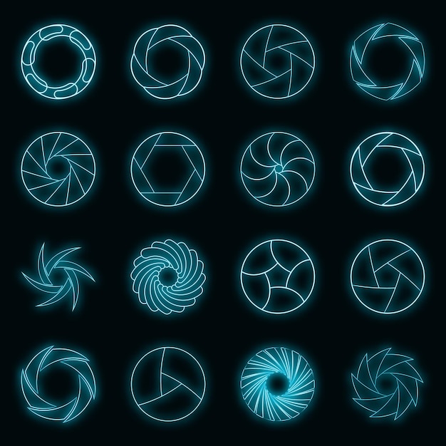 Photo diaphragm icons set vector neon