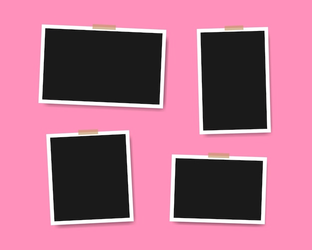 Photo frame with adhesive tape Photo realistic vector makeup of different size on pink background Vector EPS 10