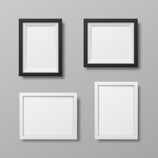 Photo Frames isolated on white Realistic square black frames vector set