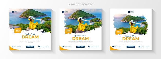 photo pack travel social media post and adventure promotion banner template