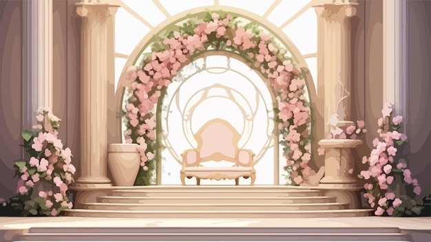 Vector a photo of a room with a pink and white flower wreath