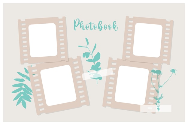 Photobook Frame for collage, film, photo frame, camomile print, plants herbarium.