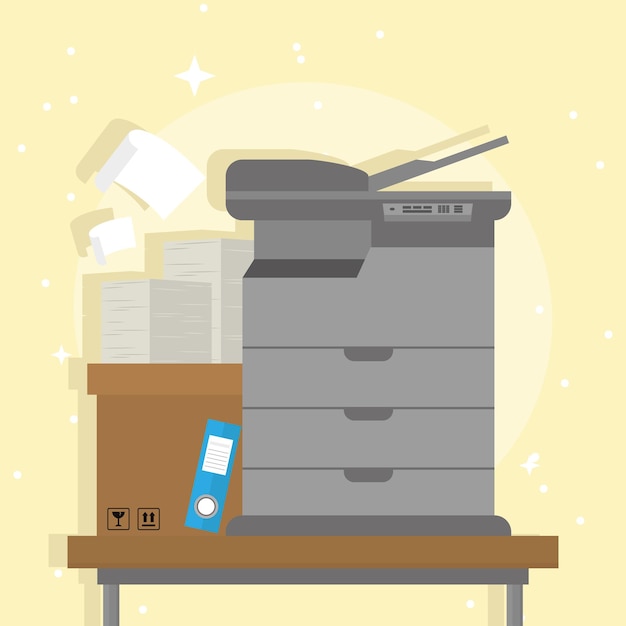 Photocopier and box documents paperwork icons