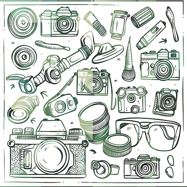 Photographer flat vector lin set illustration high quality