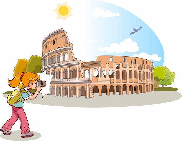 photographer girl takes photo of italy Colosseum