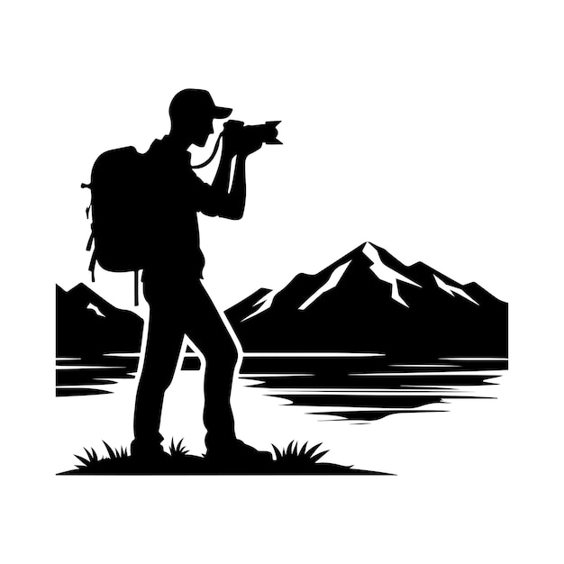 Photographer pose vector A street Photographer taking photo silhouette vector