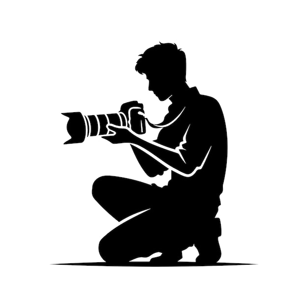 Photographer pose vector A street Photographer taking photo silhouette vector