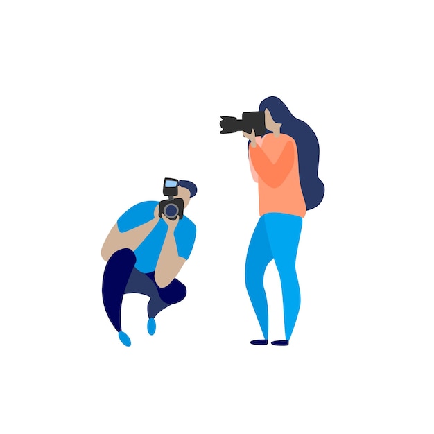 Photographers man and woman with cameras Vector illustration in flat style