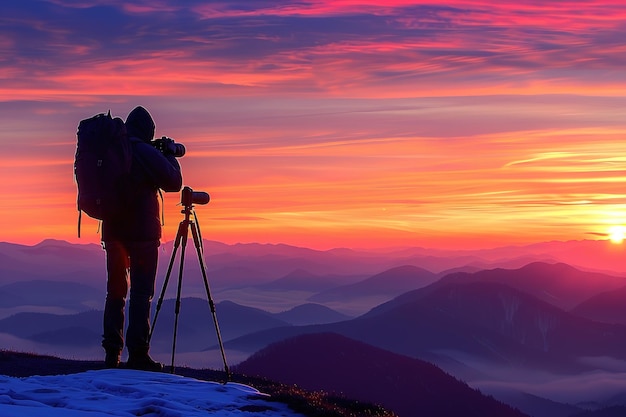 Vector photographers silhouette of photographers and sunset