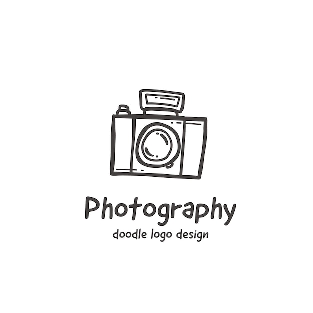 Photography camera logo icon in doodle fun style