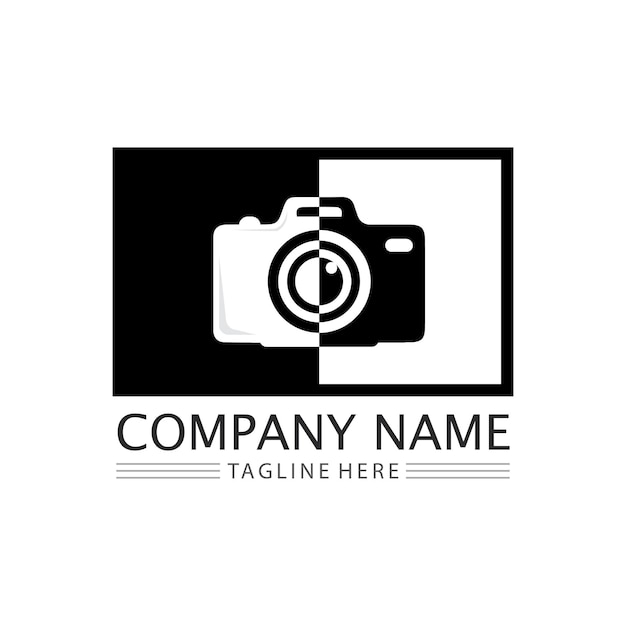 Photography camera logo icon vector design template isolated on black background