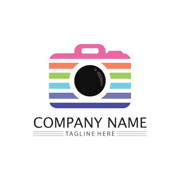 Photography camera logo icon vector design template isolated on black background