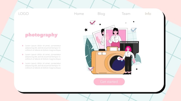 Vector photography course web banner or landing page photographer