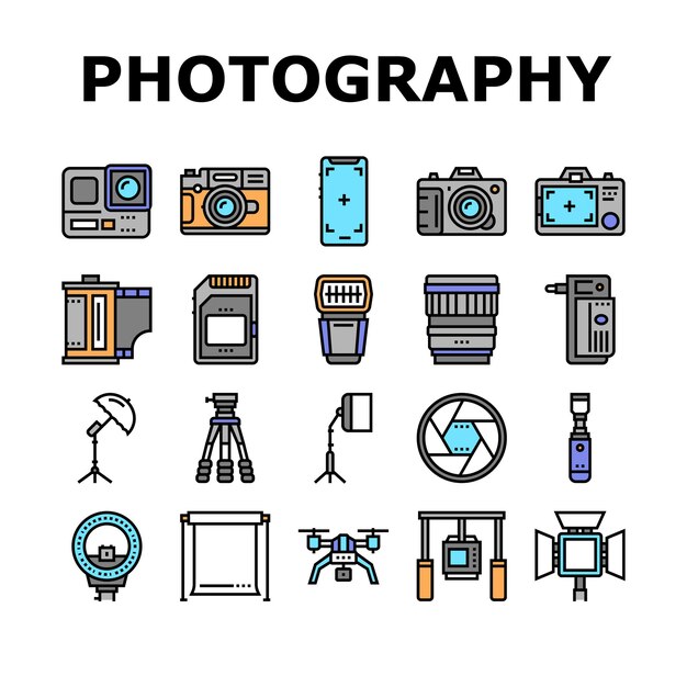 Vector photography device collection icons set vector