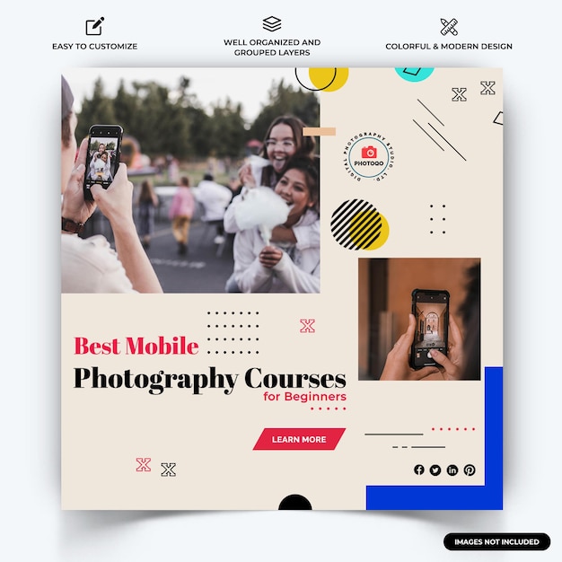 Photography Instagram post web banner template vector Premium Vector