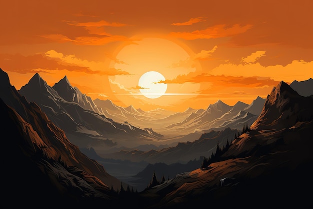 Vector photorealistic digital art of sunrise and moonrise collaboration